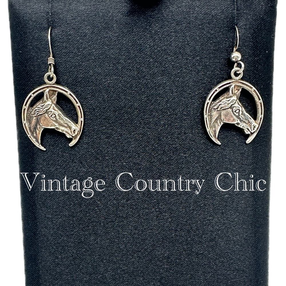 Vintage Equestrian Stamped Sterling Silver Earrings – Country Chic Style Pair